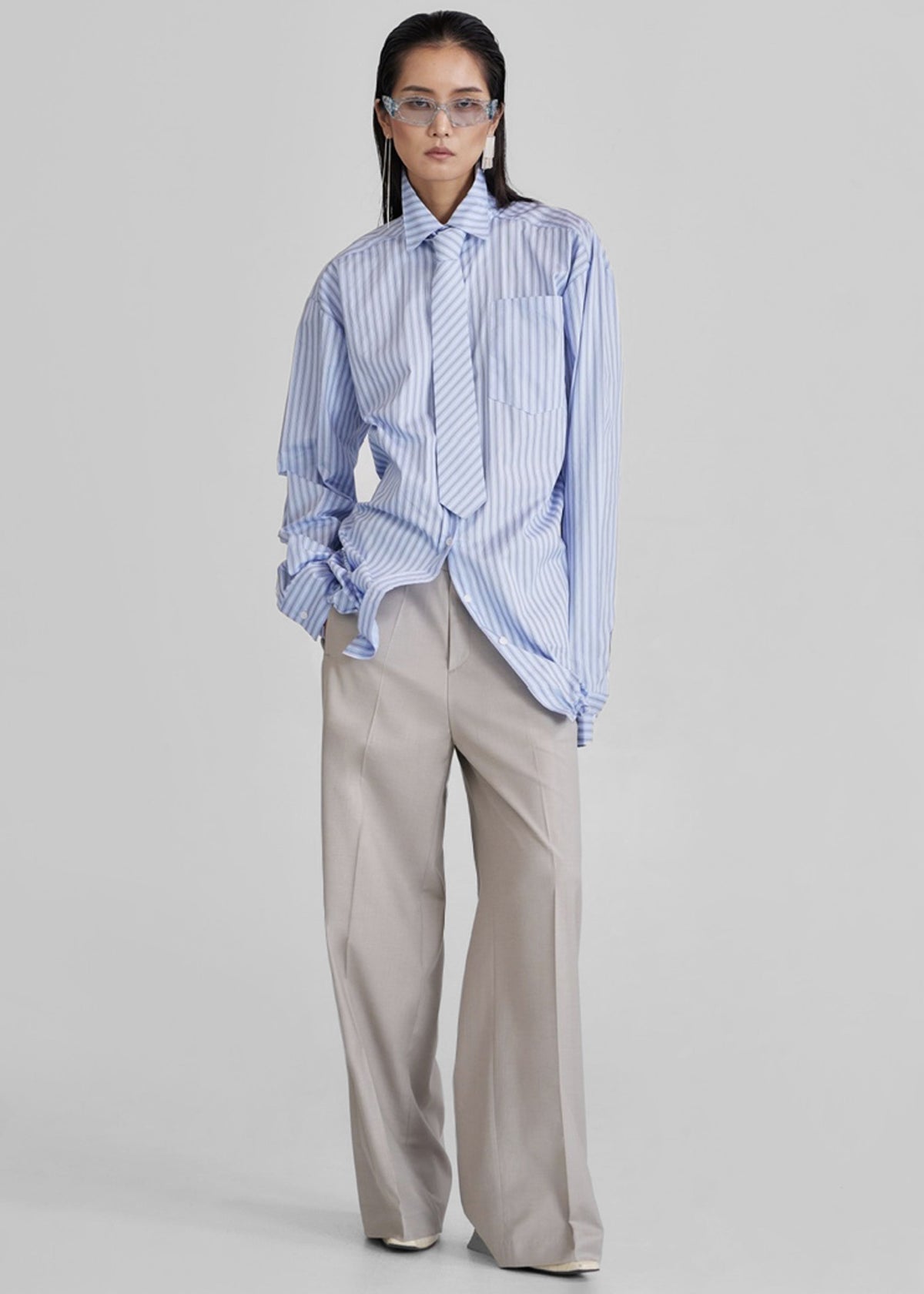 Connahy Tie Neck Shirt - Blue – view 5 of 8