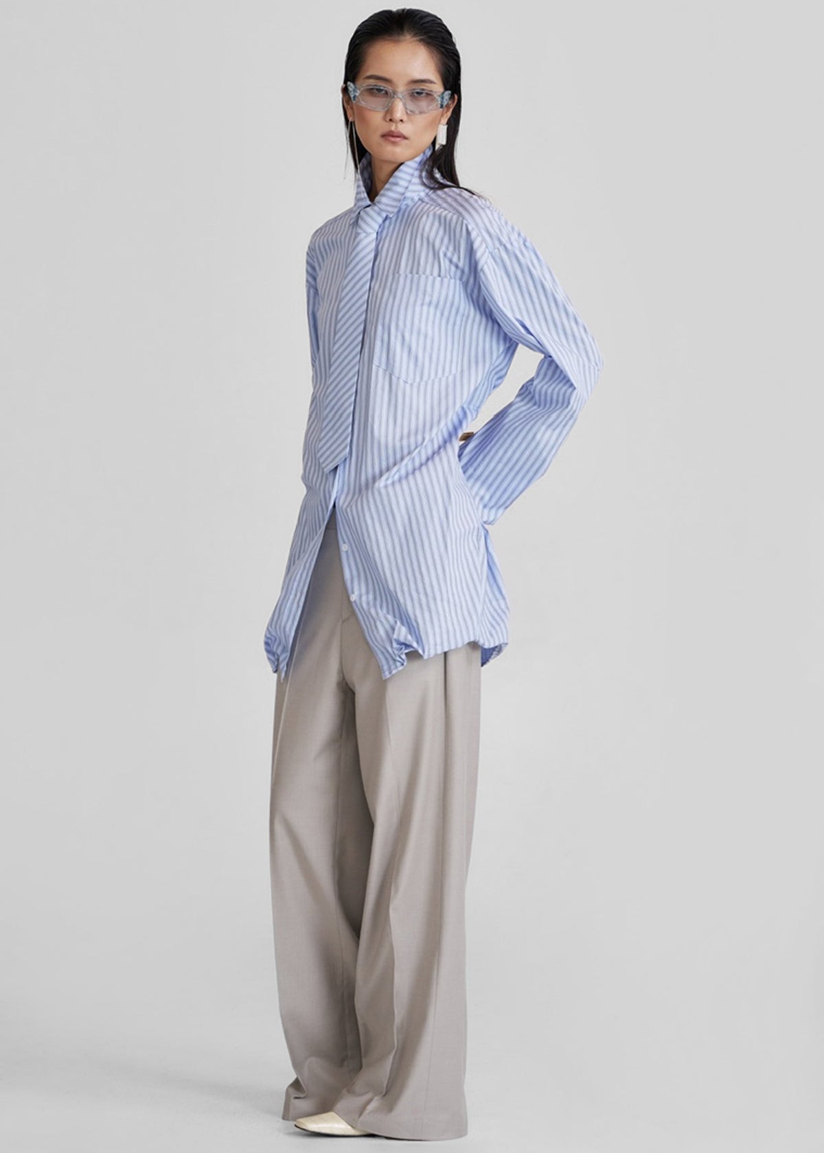 Connahy Tie Neck Shirt - Blue – view 6 of 8
