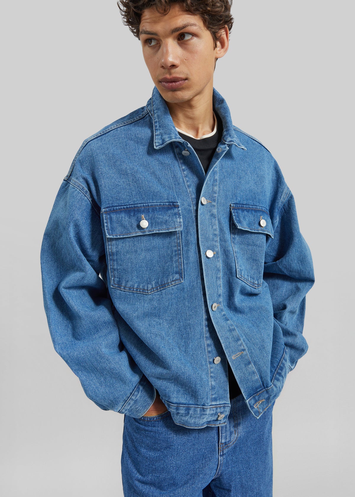 Connor Oversized Denim Jacket - Medium Wash – view 1 of 7