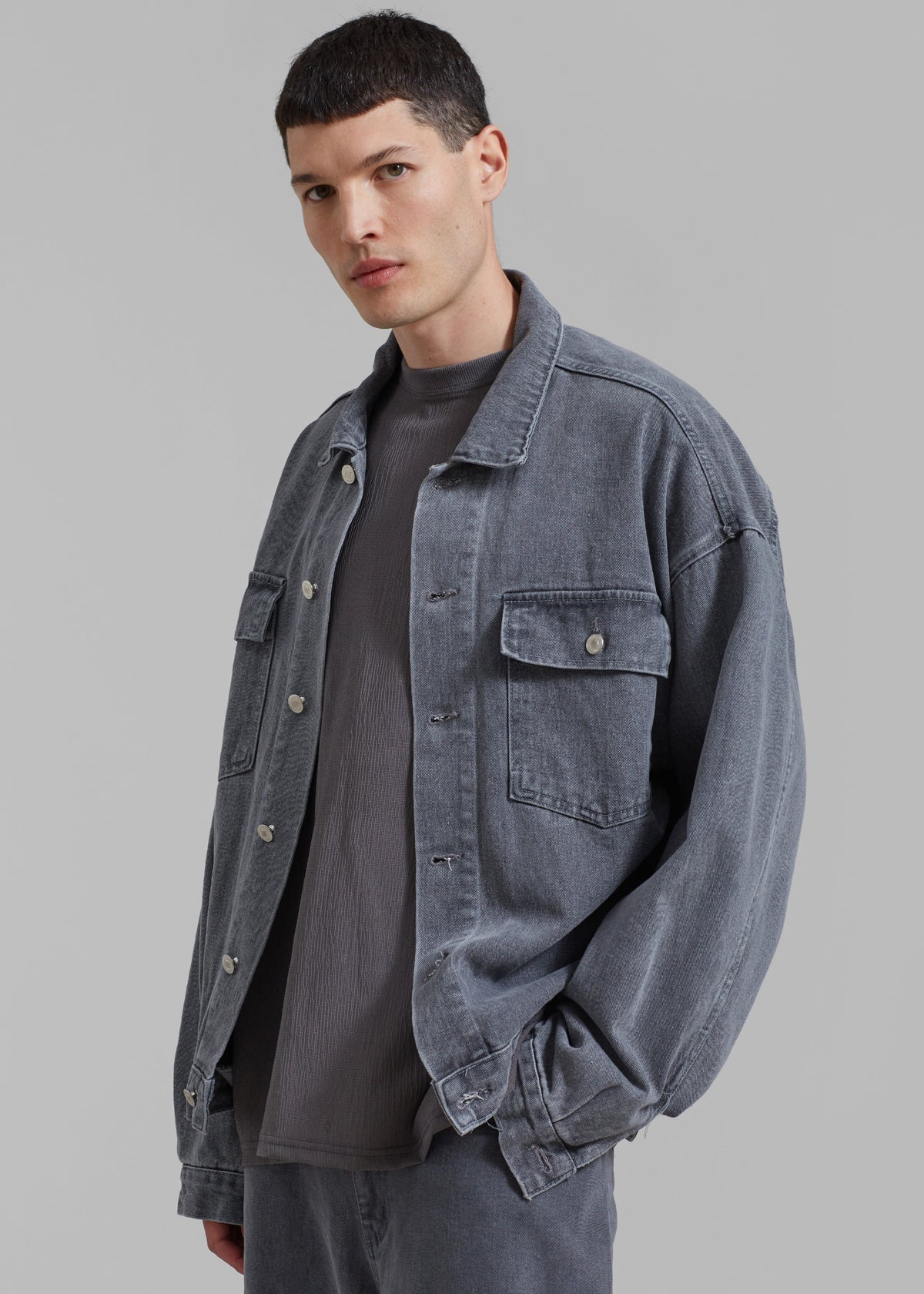 Connor Oversized Denim Jacket - Grey Wash – view 1 of 7