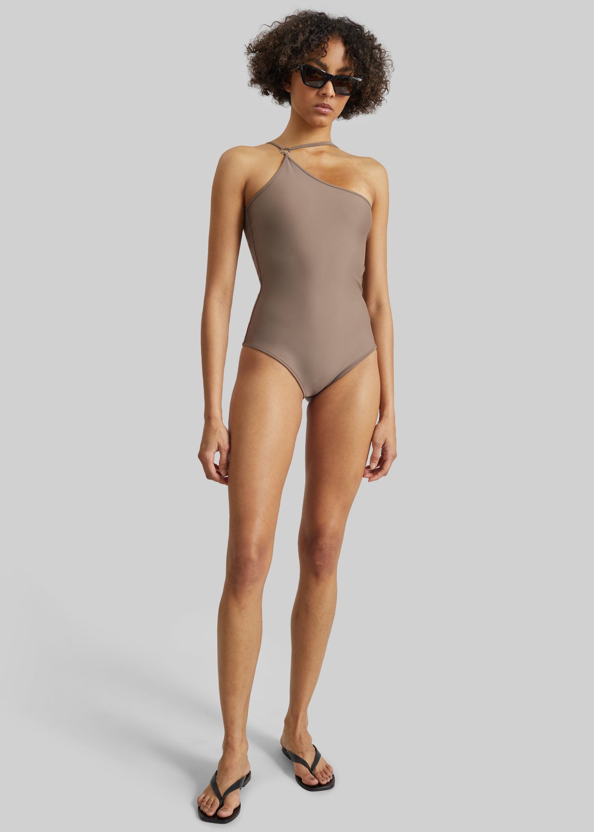 Coperni One Shoulder Swimsuit - Brown – view 1 of 4