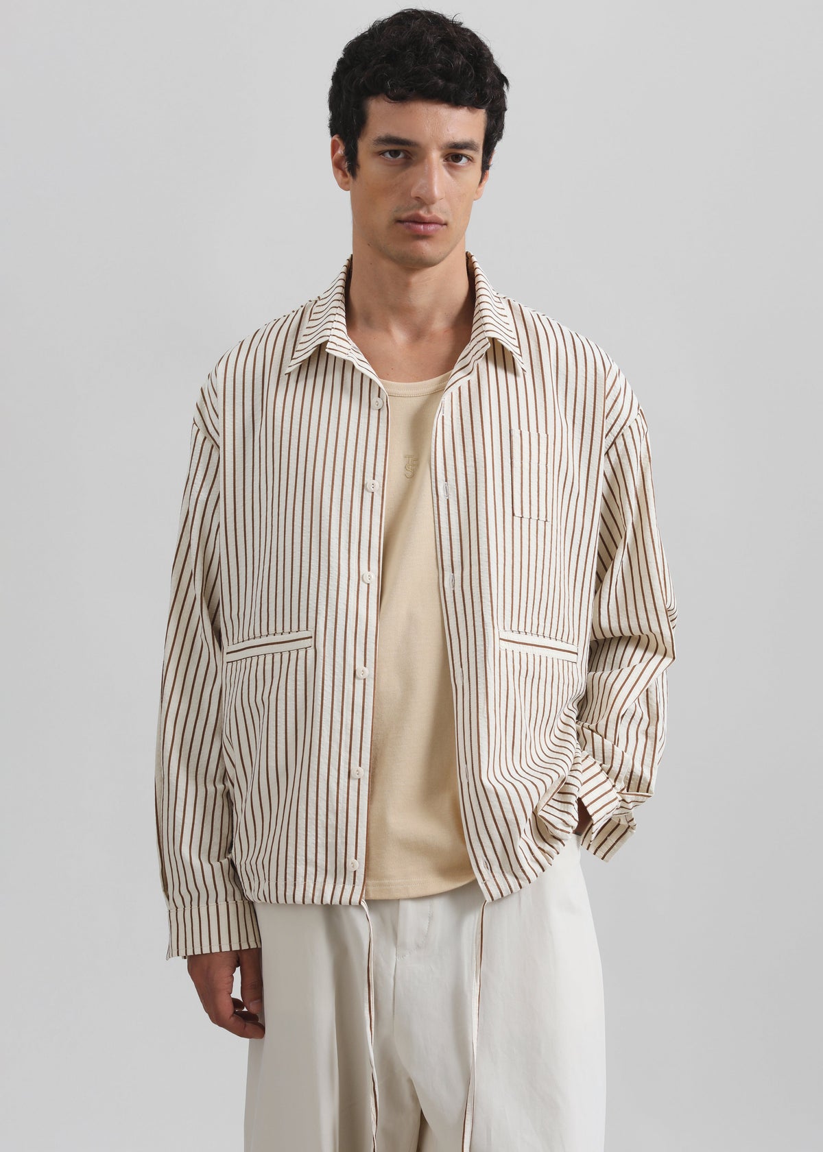 Corwin Shirt Jacket - Beige/Brown Stripe – view 1 of 7