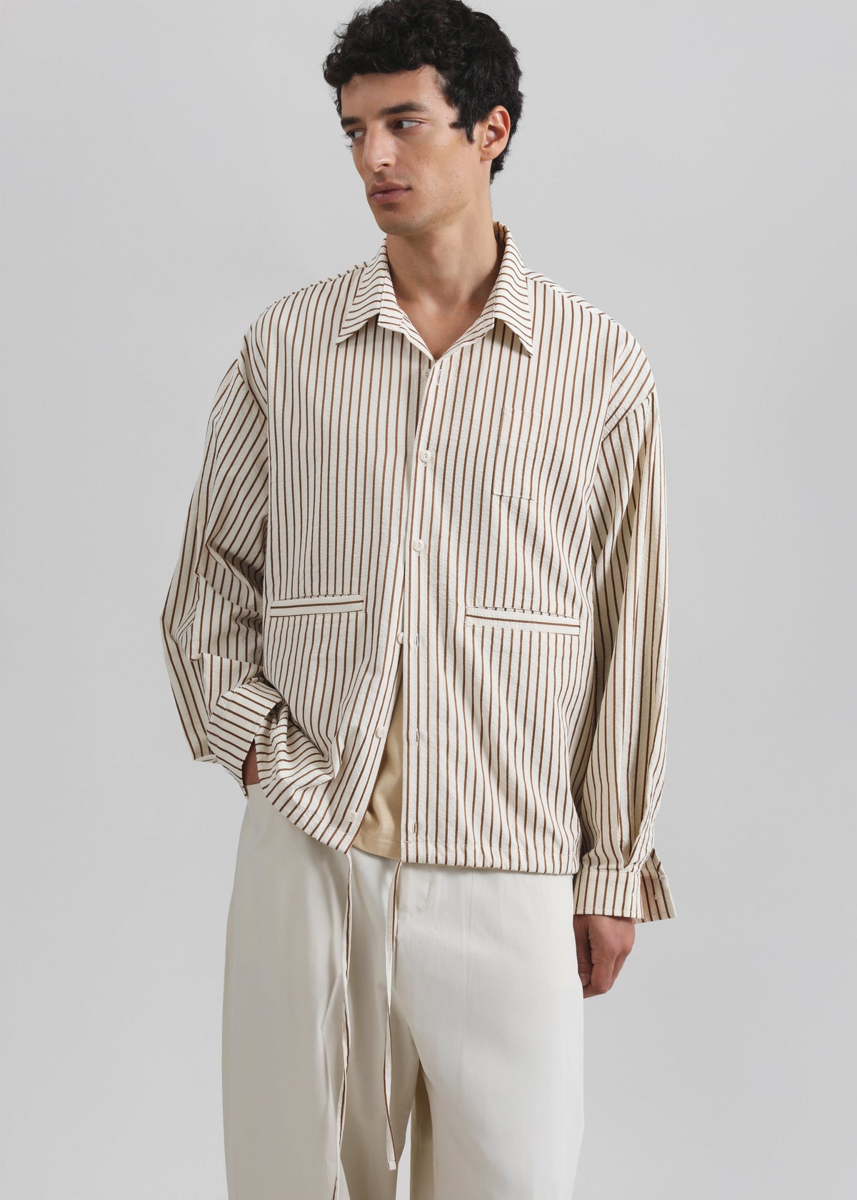 Corwin Shirt Jacket - Beige/Brown Stripe – view 5 of 7
