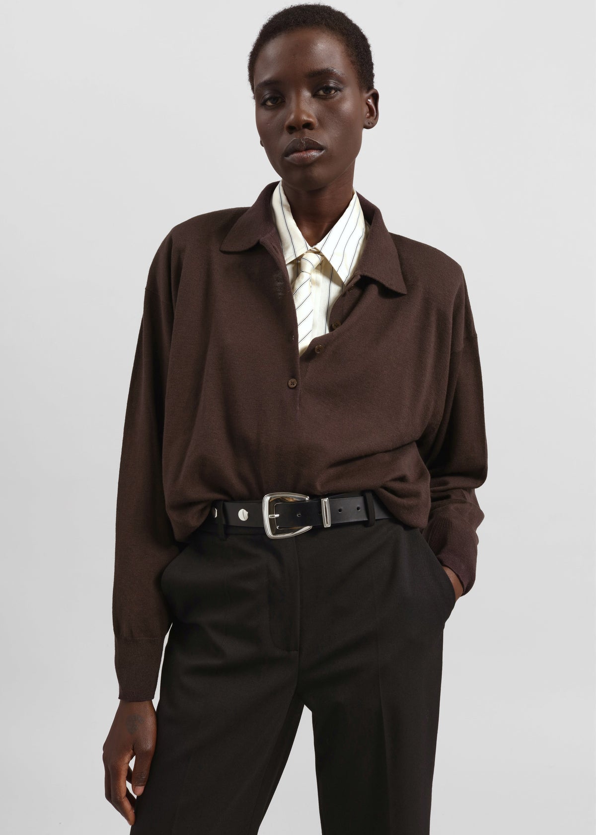 Croydon Padded Knit Polo - Brown – view 1 of 8