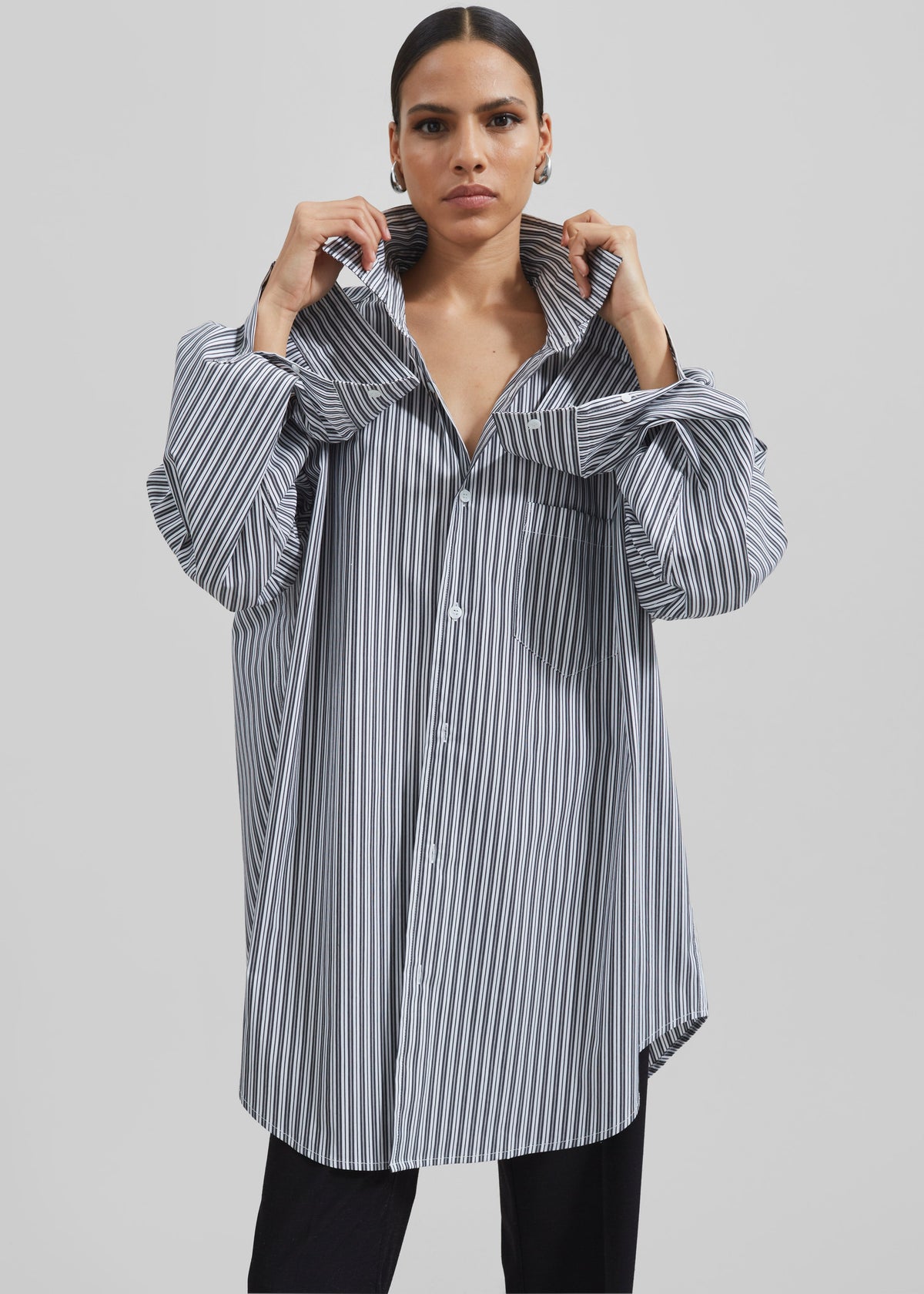 Cyrus Button Up Shirt - Black/White Stripe – view 9 of 15