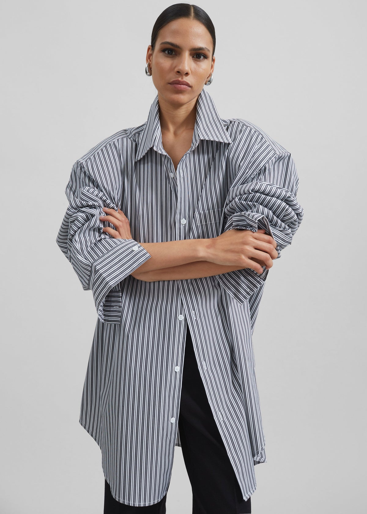 Cyrus Button Up Shirt - Black/White Stripe – view 2 of 15