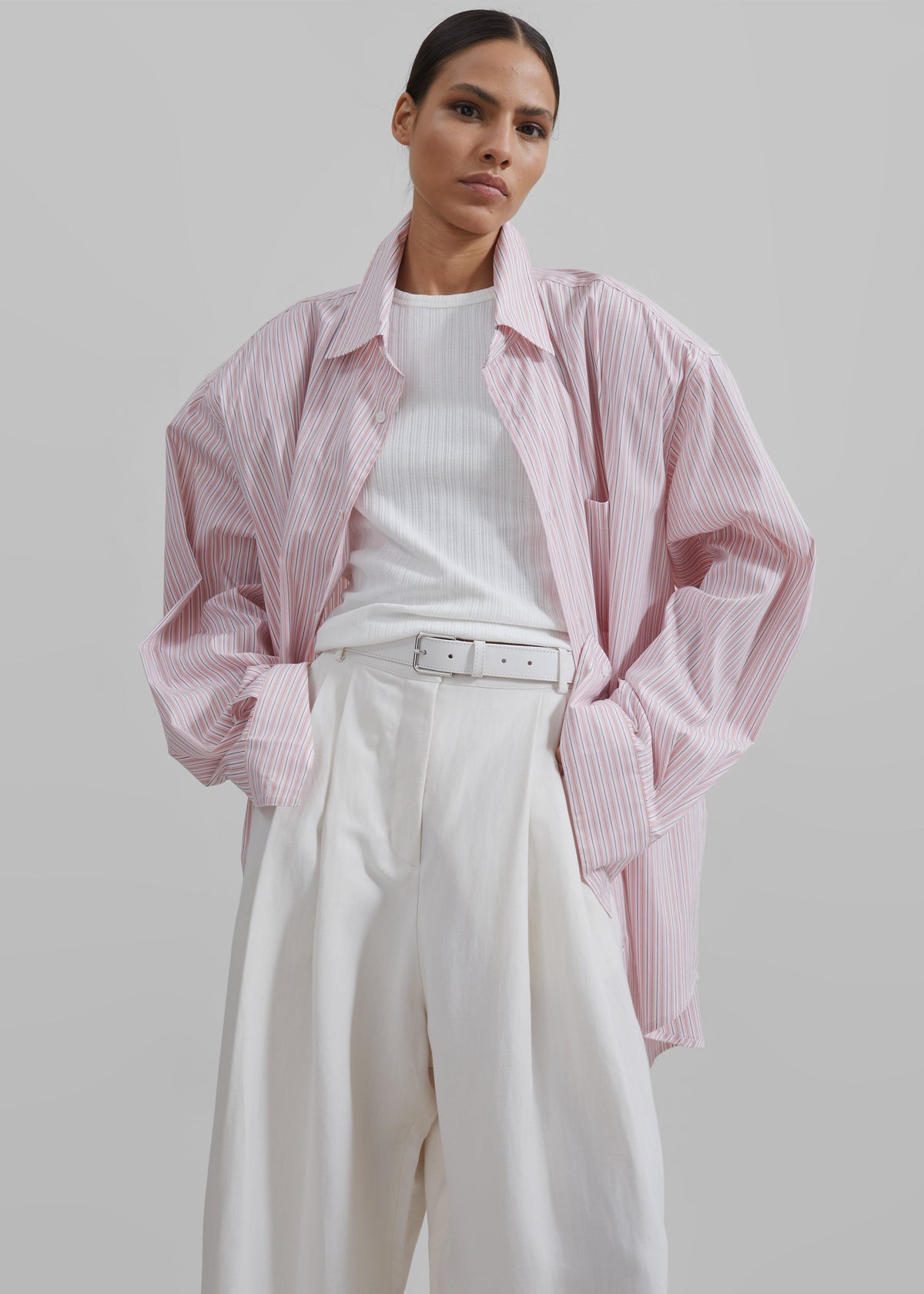 Cyrus Button Up Shirt - Pink/White Stripe – view 6 of 16