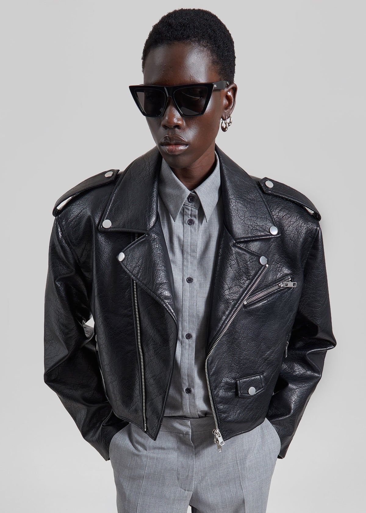 Daphne Cropped Biker Jacket - Black – view 5 of 7