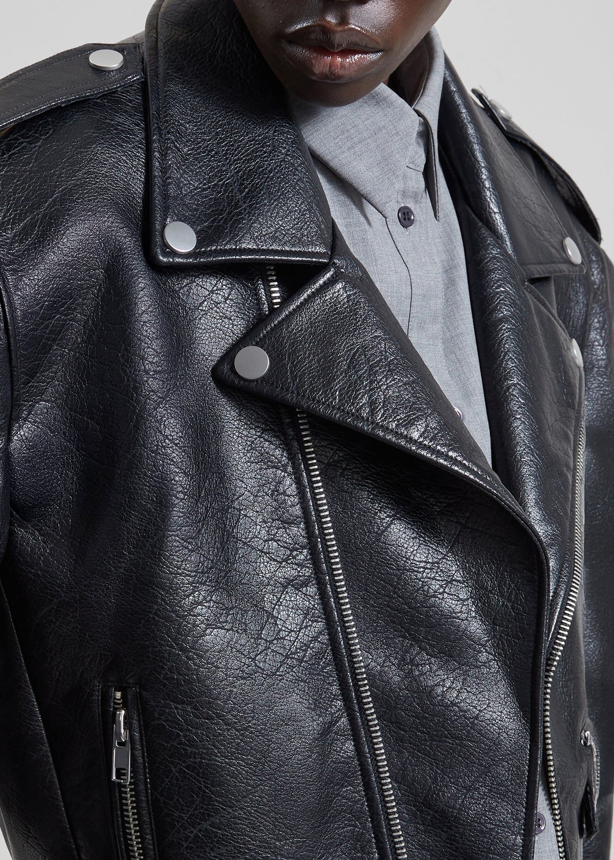 Daphne Cropped Biker Jacket - Black – view 4 of 7