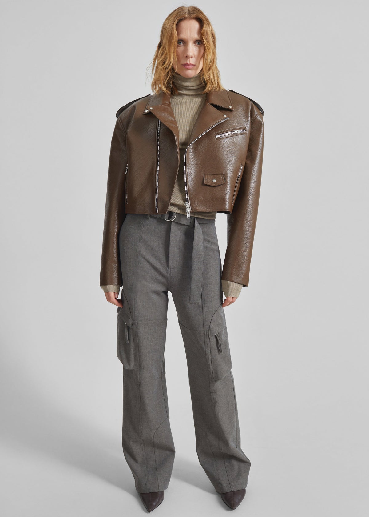 Daphne Cropped Biker Jacket - Brown – view 2 of 7