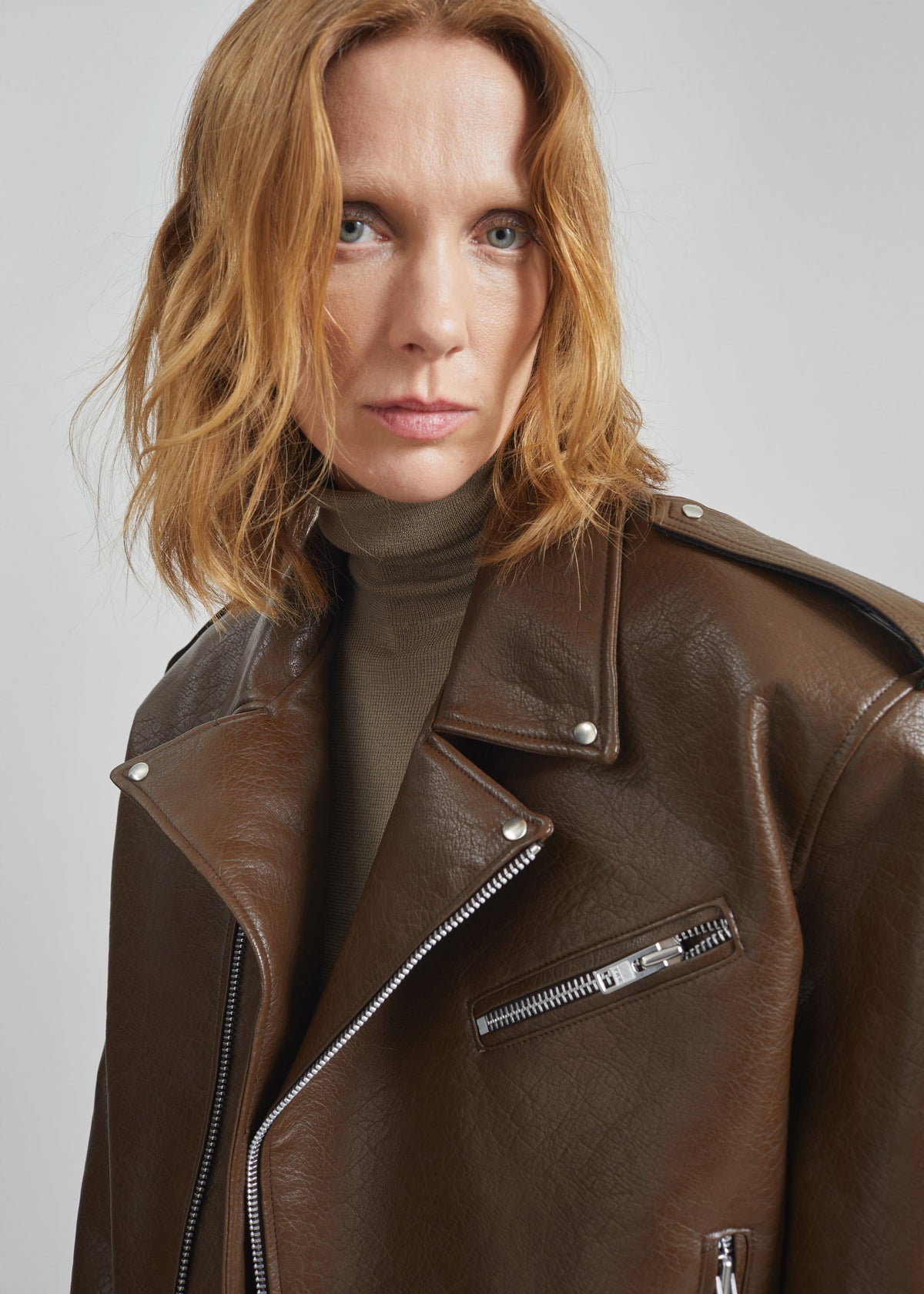 Daphne Cropped Biker Jacket - Brown – view 3 of 7