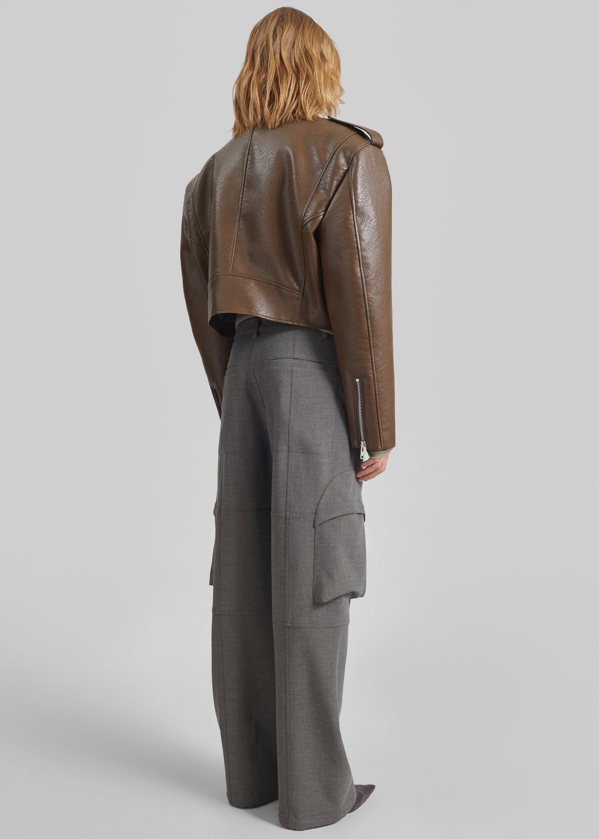 Daphne Cropped Biker Jacket - Brown – view 6 of 7