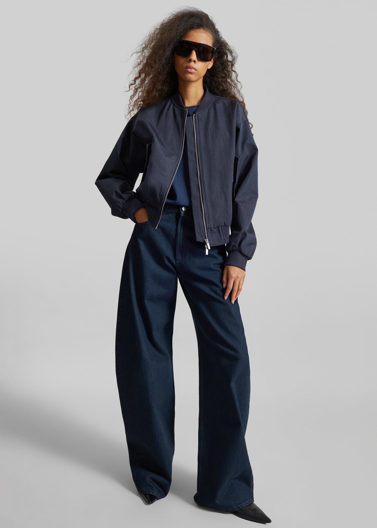 Davron Denim Effect Bomber Jacket - Dark Navy – view 6 of 8
