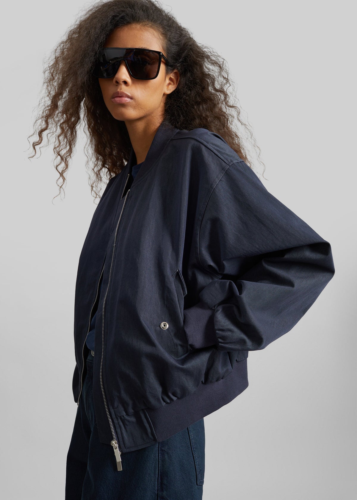 Davron Denim Effect Bomber Jacket - Dark Navy – view 3 of 8