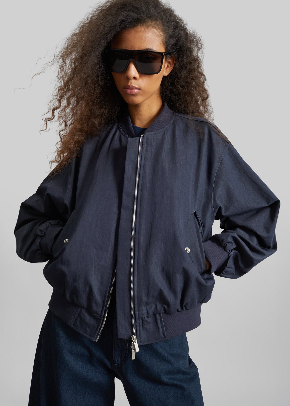 Davron Denim Effect Bomber Jacket - Dark Navy – view 1 of 8