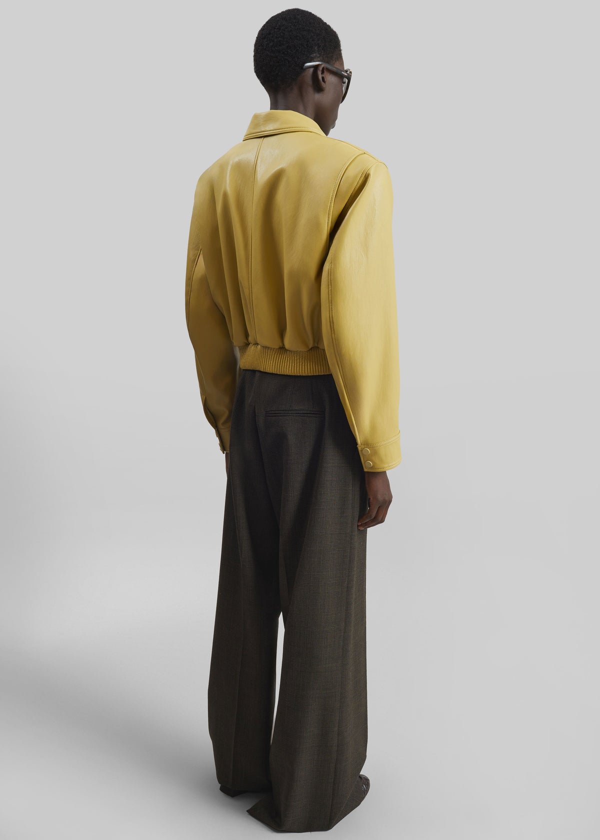 Denain Faux Leather Cropped Bomber Jacket - Yellow – view 6 of 7