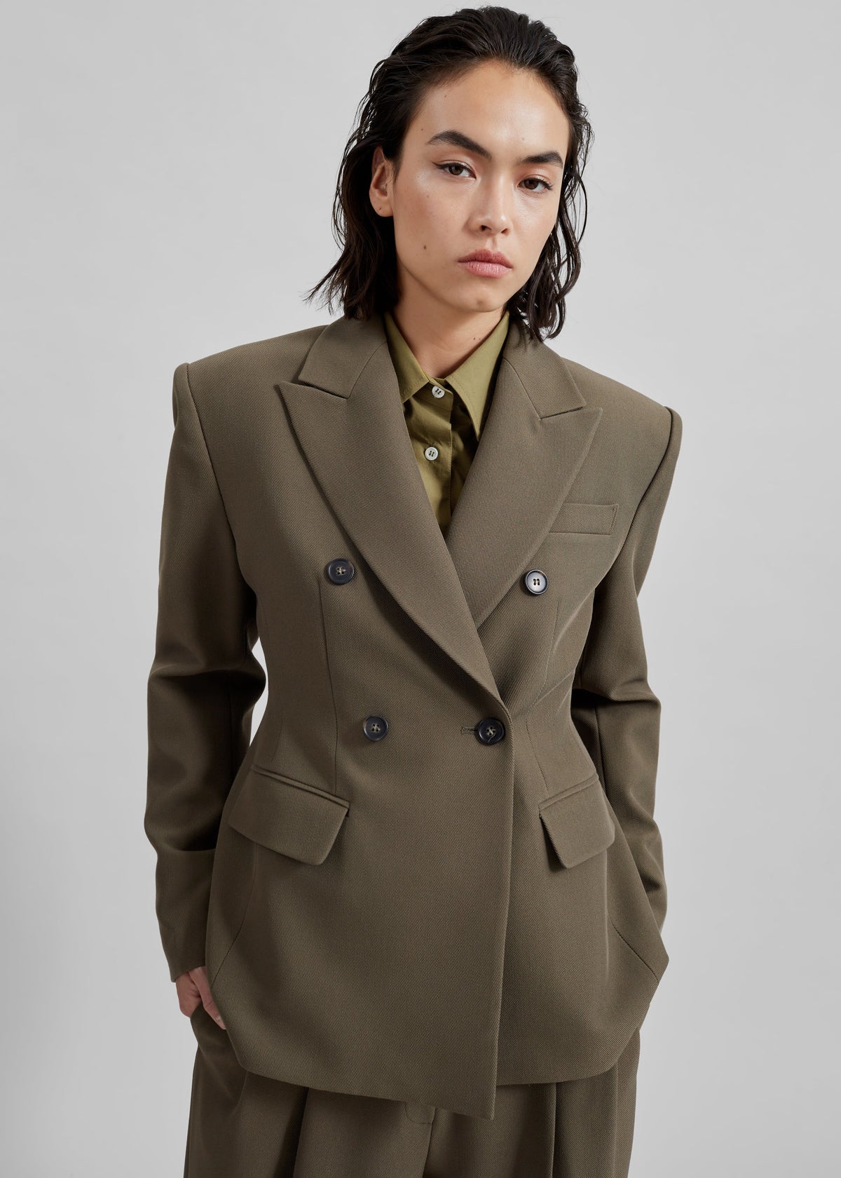 Dina Double Breasted Blazer - Khaki – view 4 of 11
