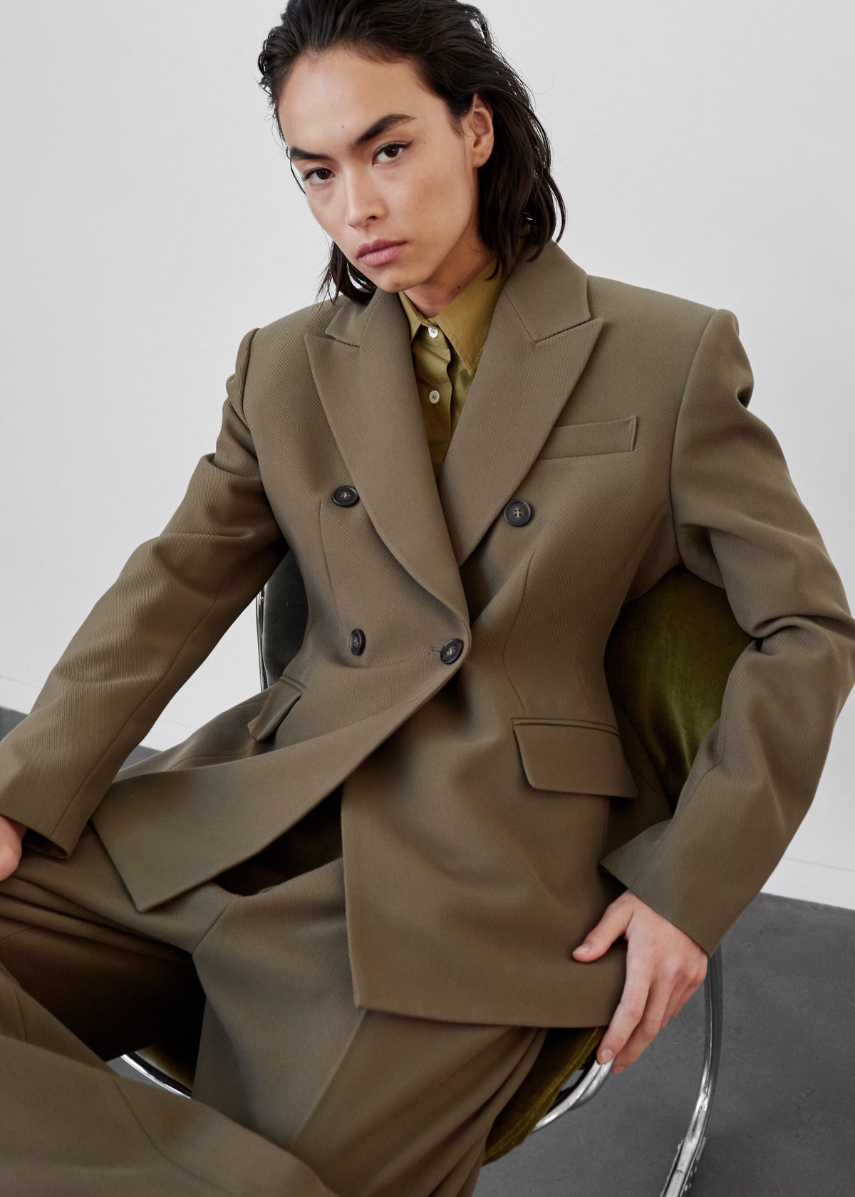 Dina Double Breasted Blazer - Khaki – view 1 of 11
