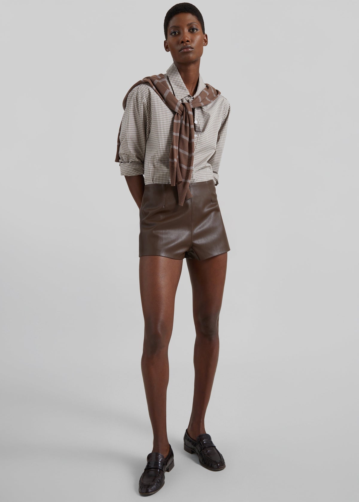 Dreux Faux Leather Hot Pants - Brown – view 4 of 11