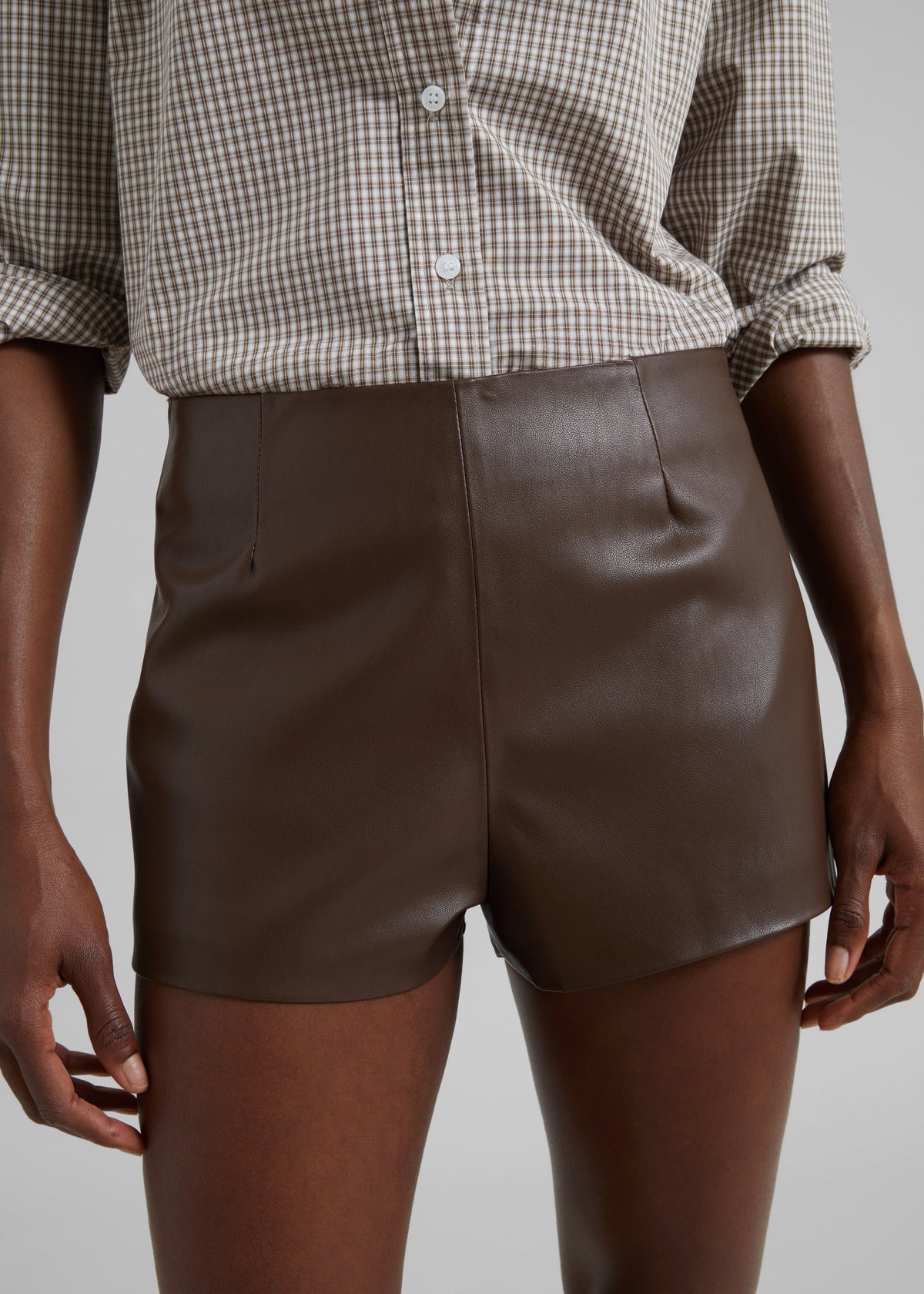 Dreux Faux Leather Hot Pants - Brown – view 3 of 11