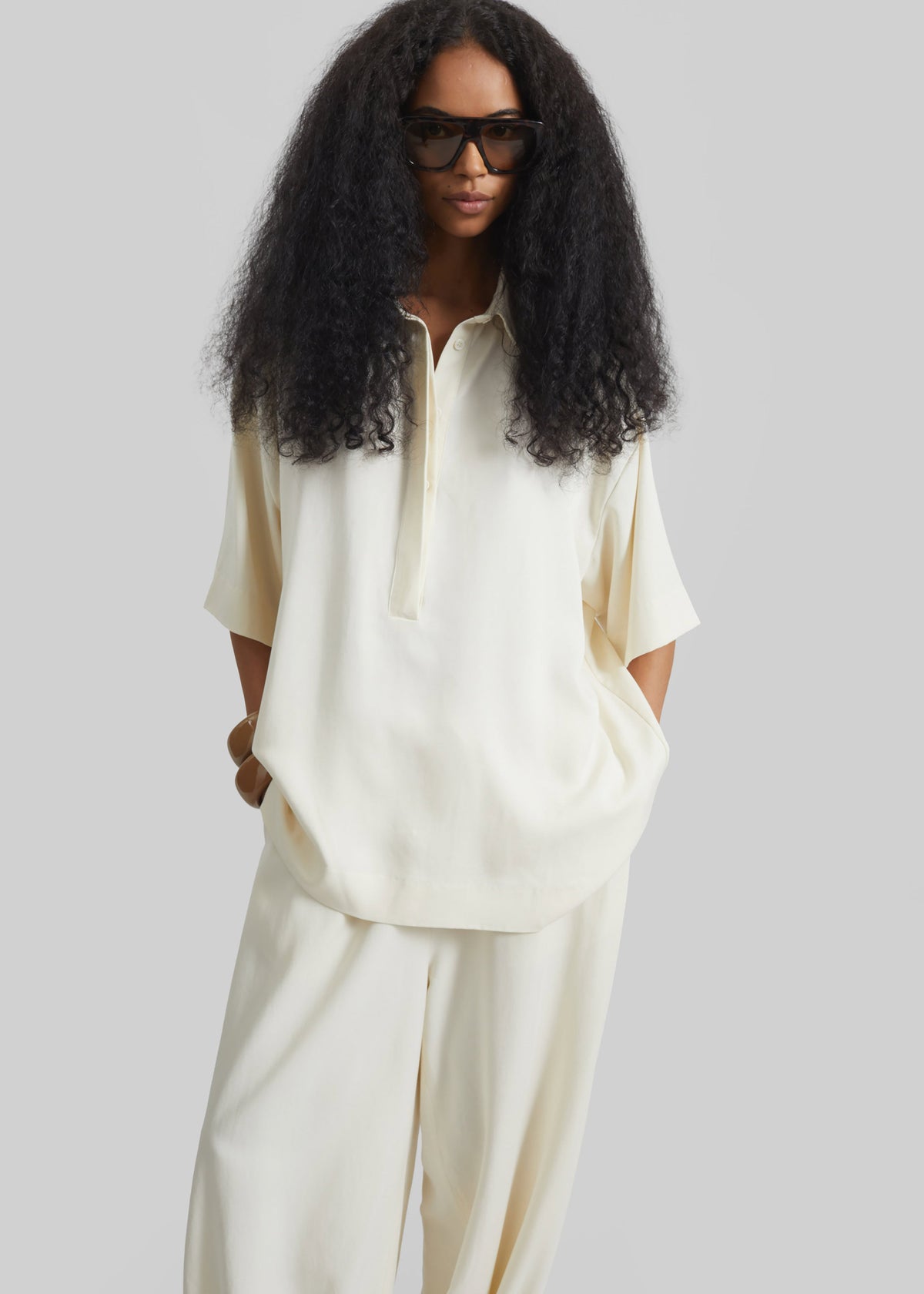 Eda Fluid Polo Shirt - Ivory – view 1 of 1