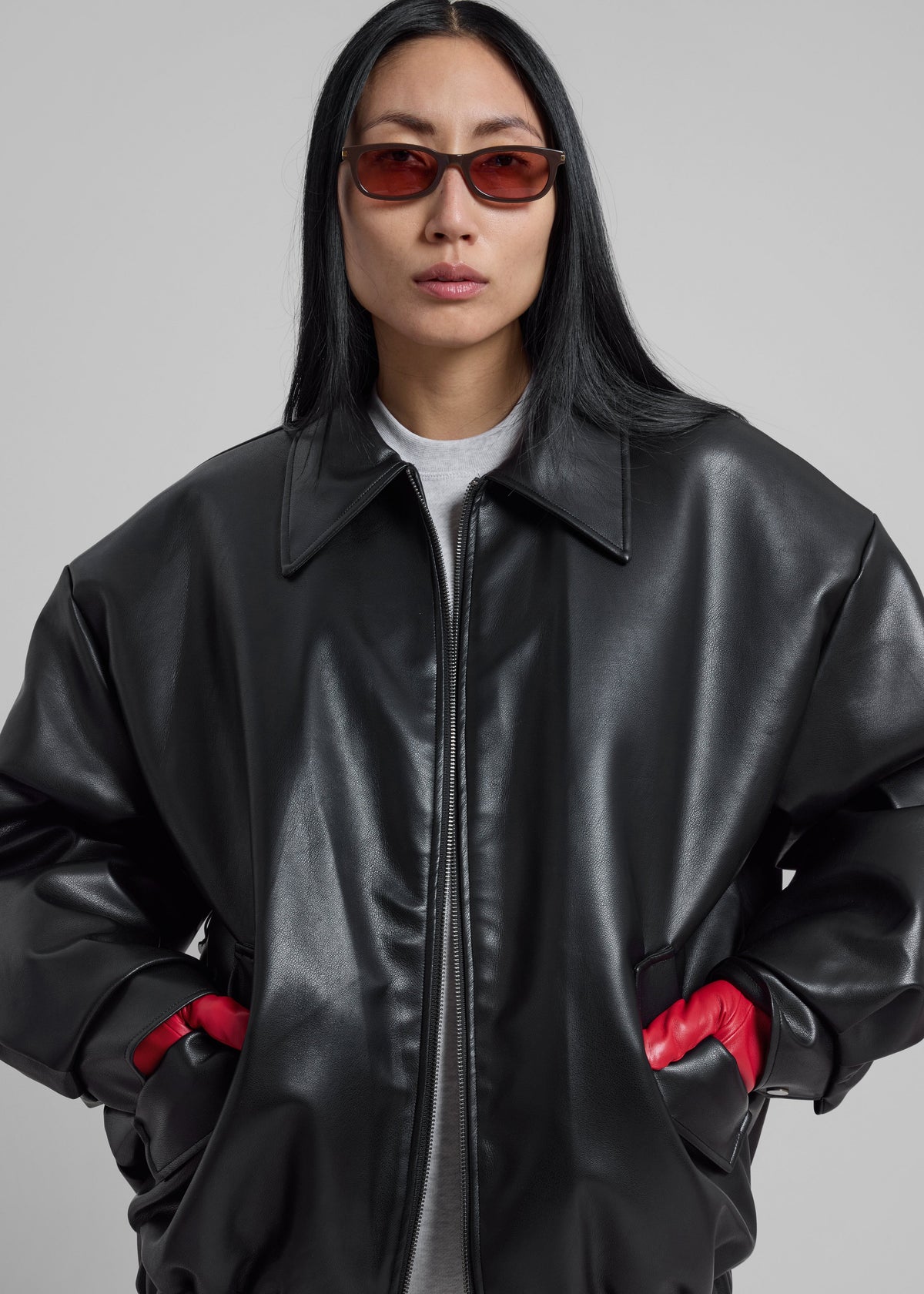 Elden Faux Leather Bomber Jacket - Black – view 4 of 7
