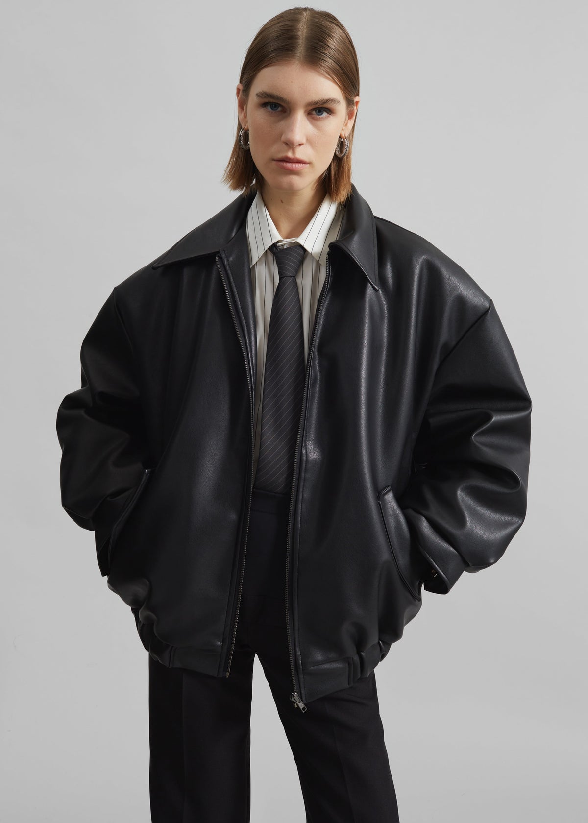 Elden Faux Leather Bomber Jacket - Black – view 2 of 7