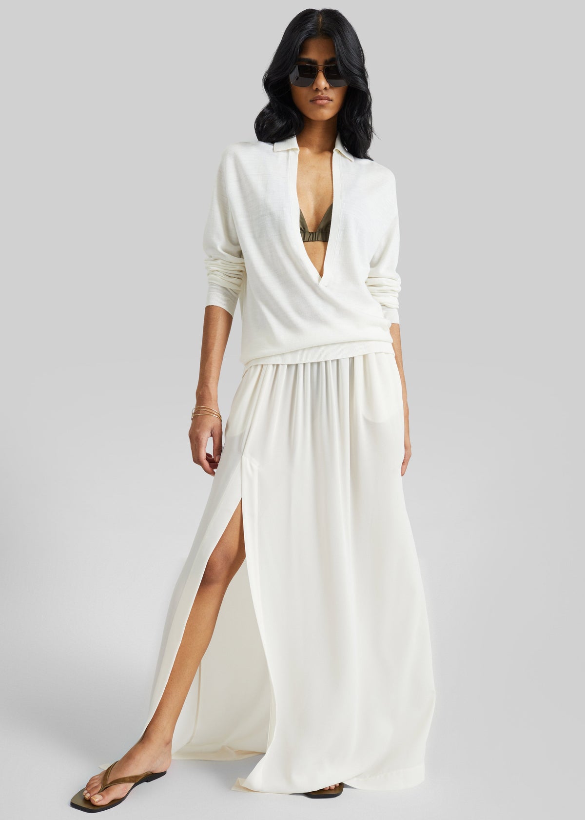 Elie Silk Fluid Maxi Skirt - Ivory – view 3 of 6