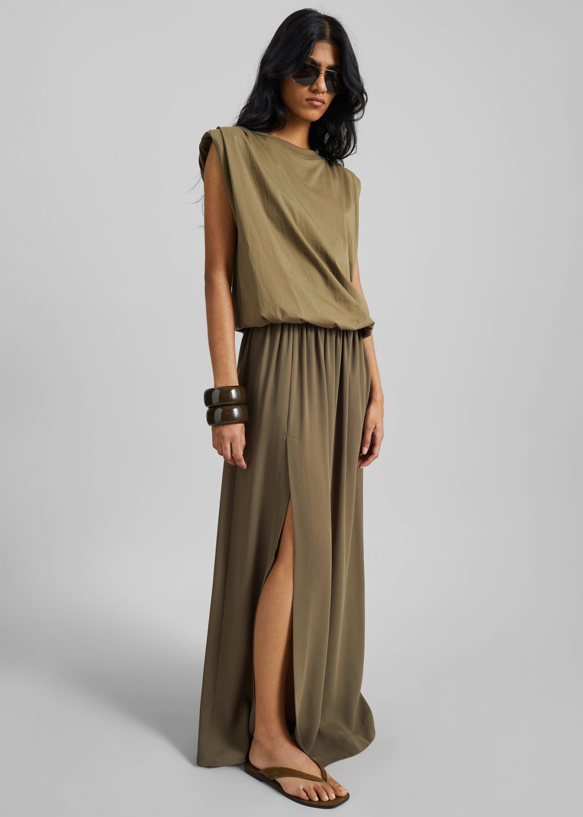 Elie Silk Fluid Maxi Skirt - Olive – view 1 of 8