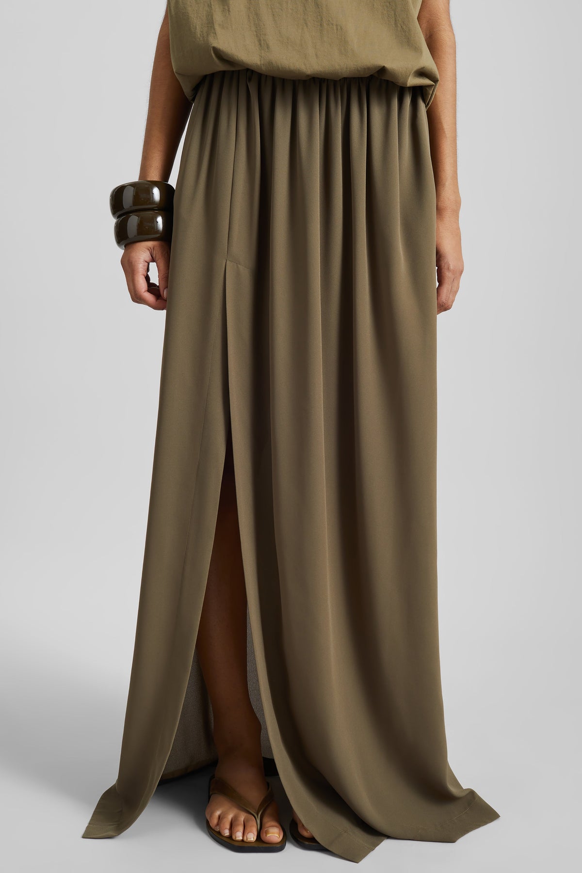 Elie Silk Fluid Maxi Skirt - Olive – view 4 of 8
