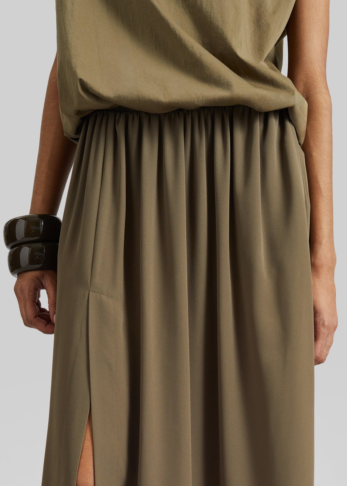 Elie Silk Fluid Maxi Skirt - Olive – view 6 of 8