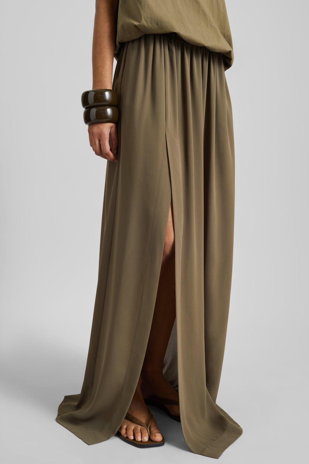 Elie Silk Fluid Maxi Skirt - Olive – view 2 of 8