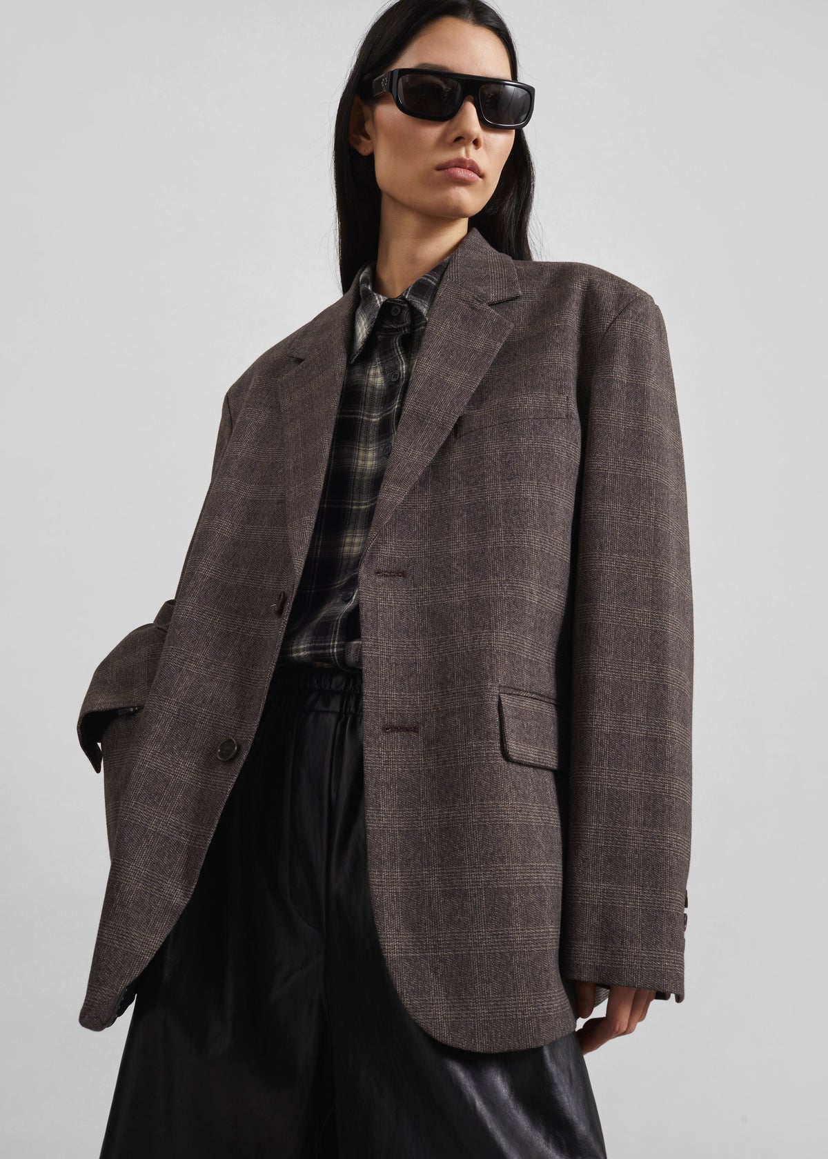 Ellory Padded Blazer - Brown Glen Plaid – view 1 of 6