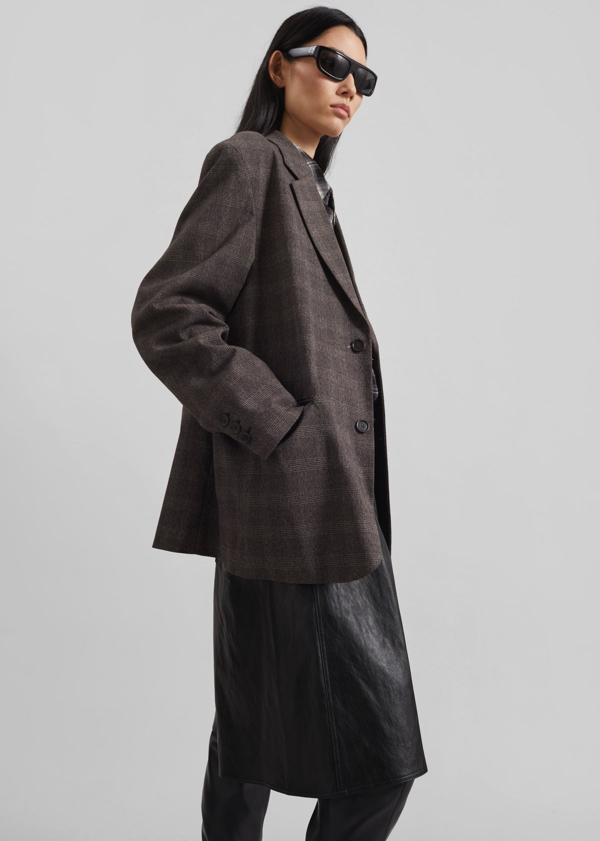 Ellory Padded Blazer - Brown Glen Plaid – view 3 of 6