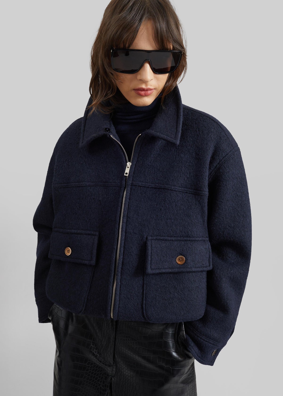 Elmont Brushed Wool Quilted Jacket - Dark Navy – view 1 of 1