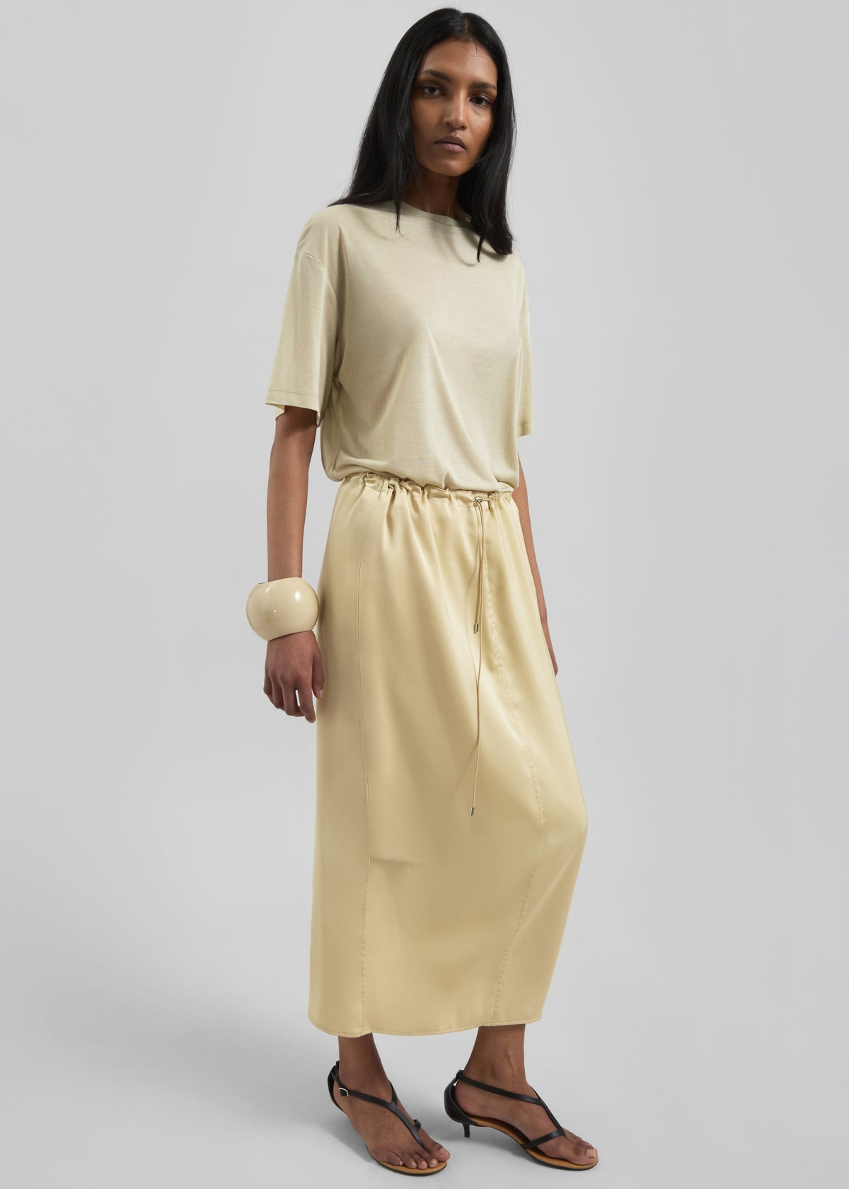 Elvas Satin Midi Skirt - Pale Yellow – view 1 of 9