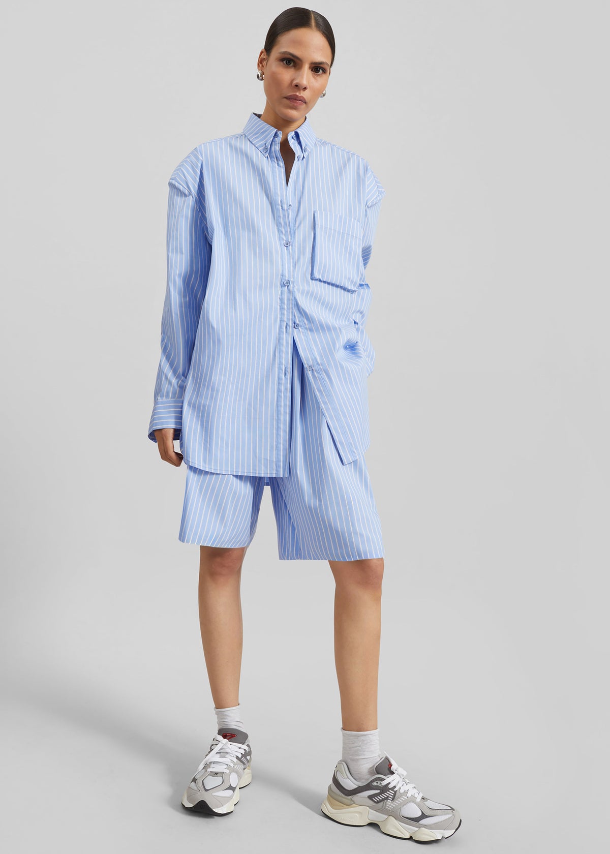 Elyn Cotton Bermuda Shorts - Blue/White Stripe – view 2 of 9