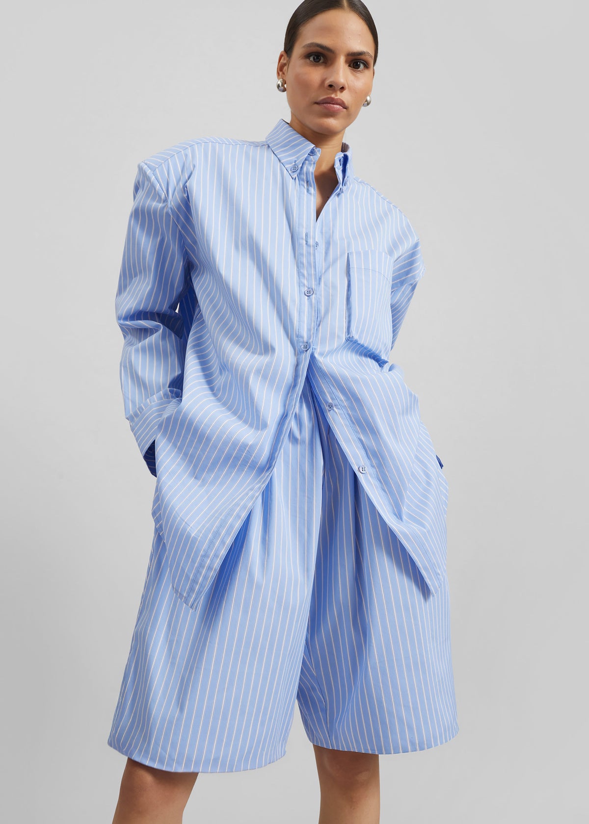 Elyn Cotton Bermuda Shorts - Blue/White Stripe – view 5 of 9