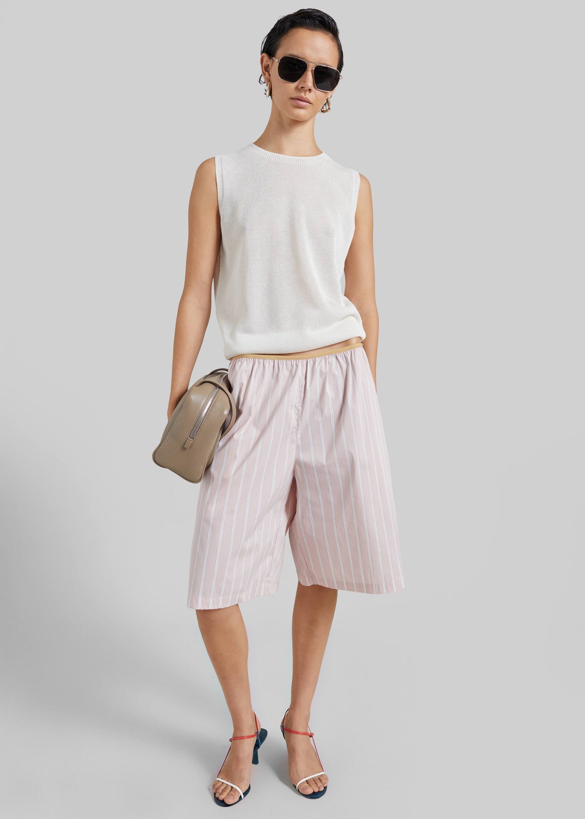 Elyn Elastic Bermuda Shorts - Pink/White Stripes – view 1 of 10