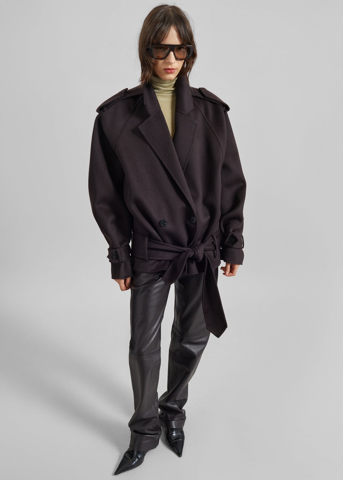Elys Short Wool Trench - Dark Plum – view 5 of 10