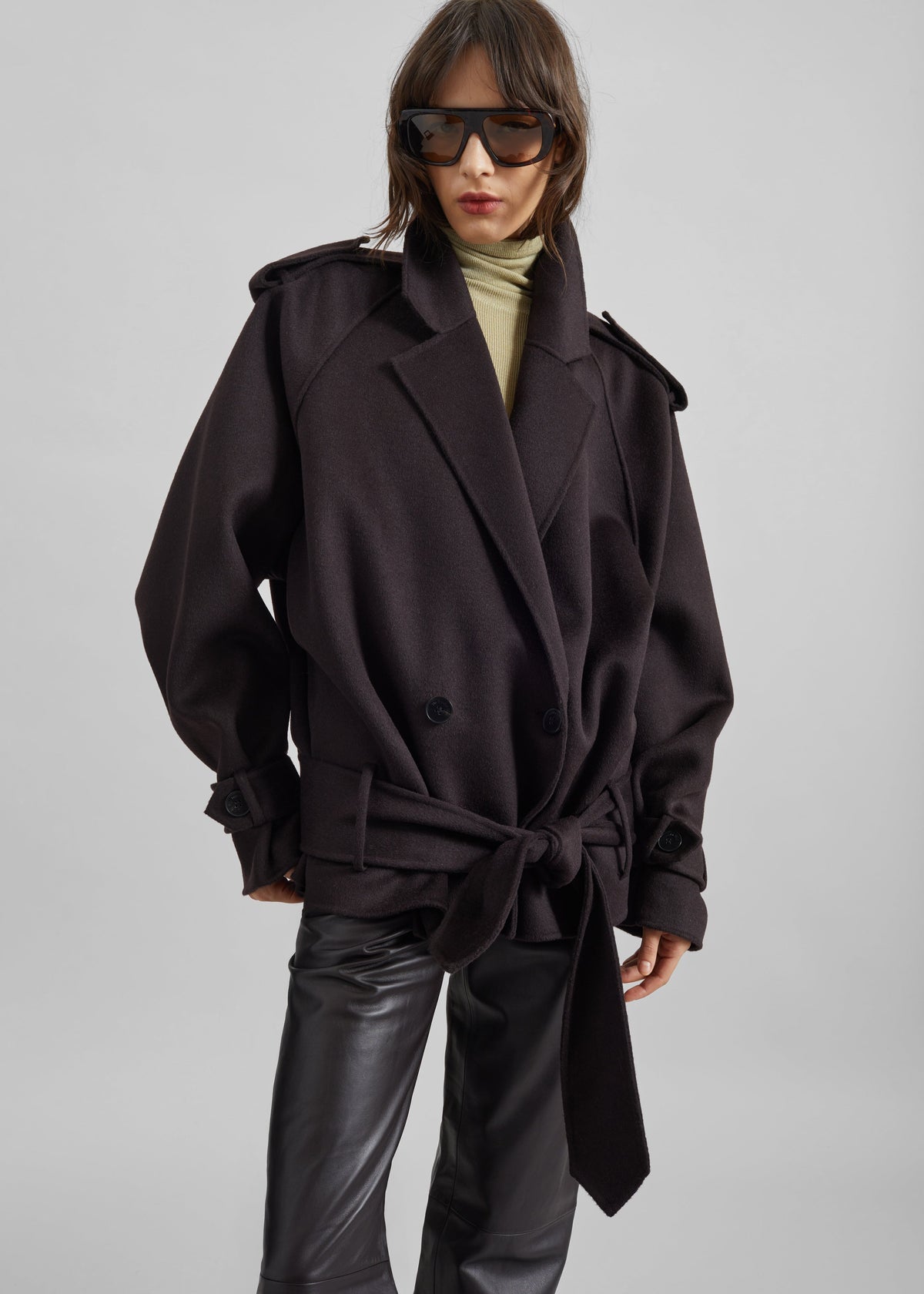 Elys Short Wool Trench - Dark Plum – view 2 of 10