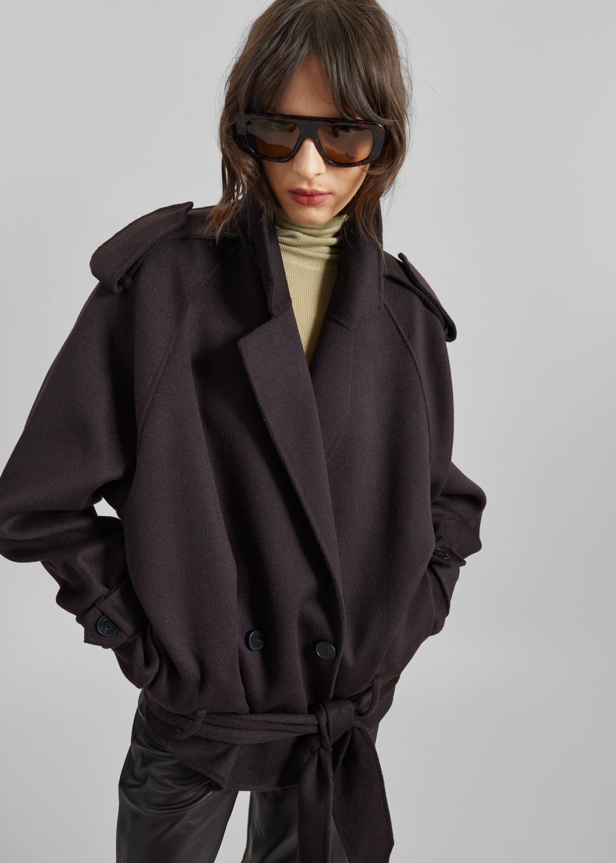 Elys Short Wool Trench - Dark Plum – view 1 of 10