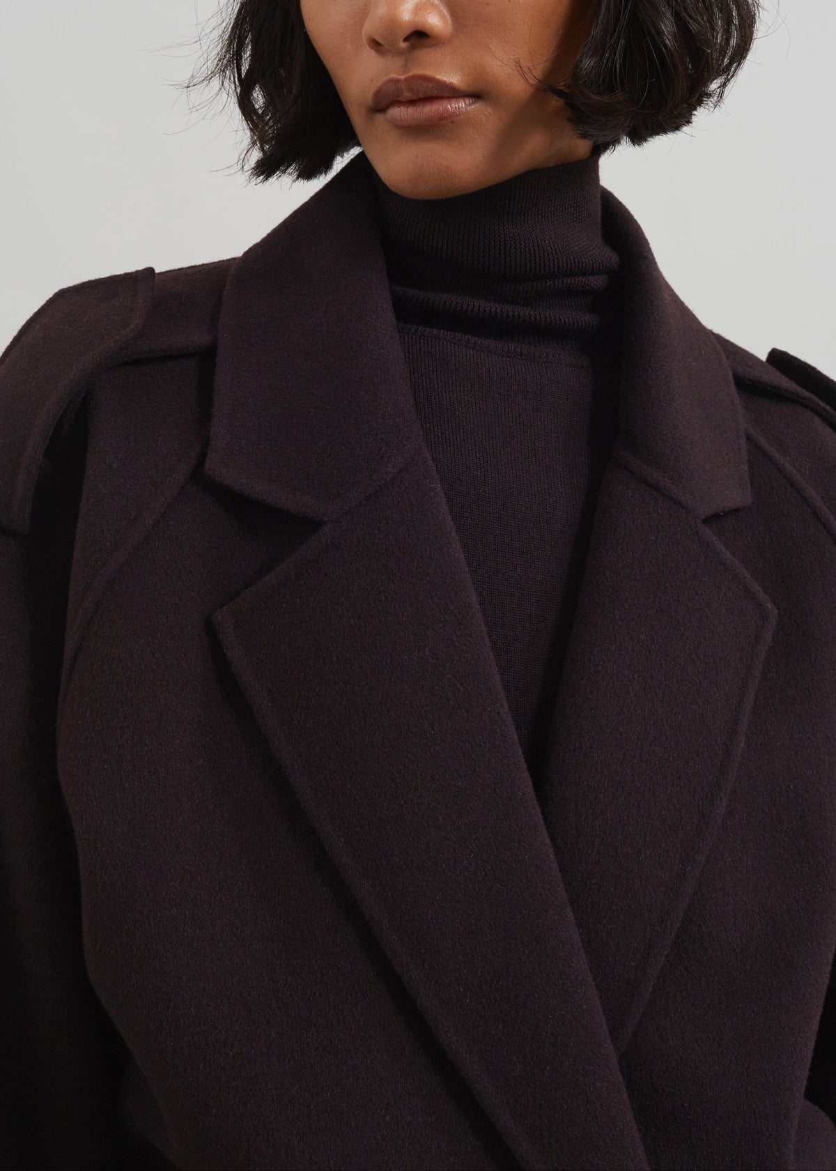 Elys Short Wool Trench - Dark Plum – view 8 of 10