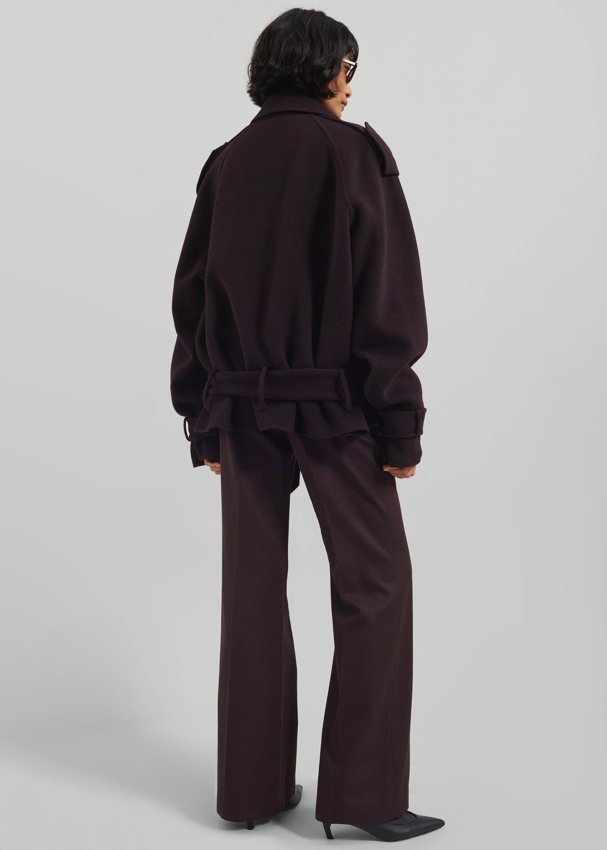 Elys Short Wool Trench - Dark Plum – view 9 of 10
