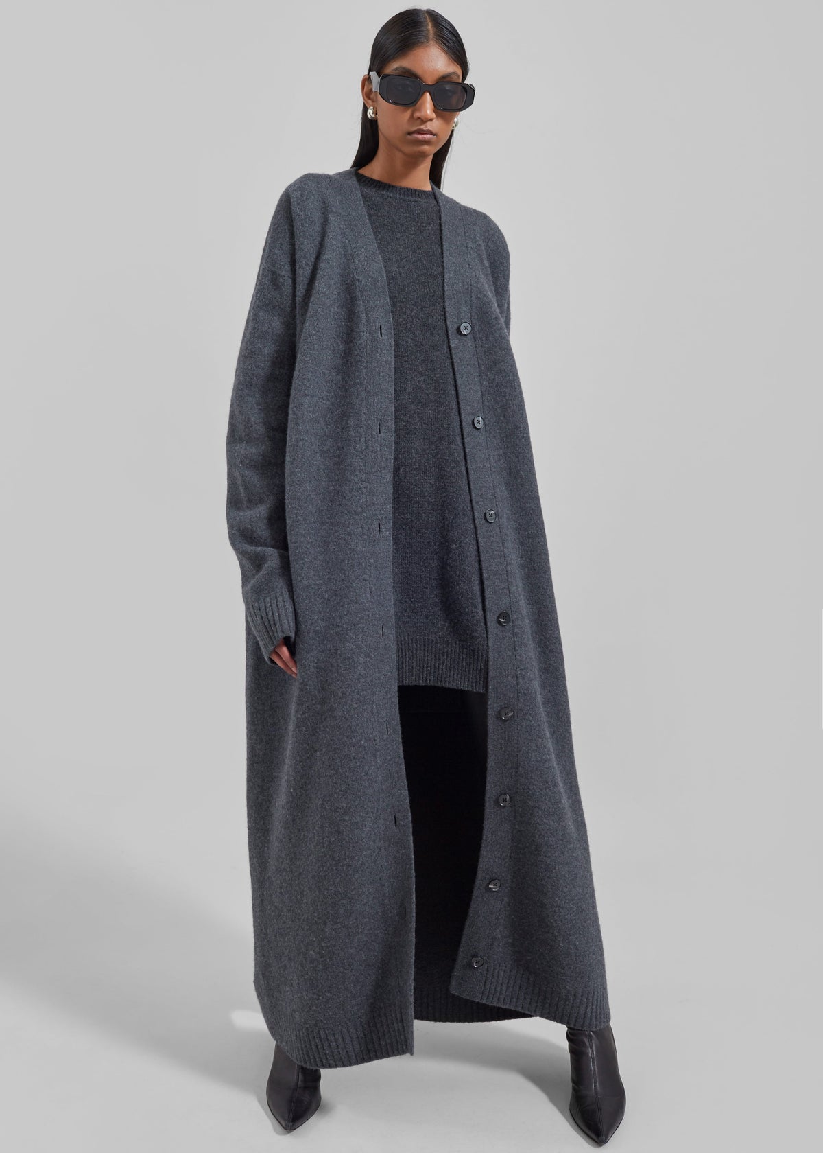 Emi Long Knit Cardigan - Dark Grey Melange – view 8 of 10