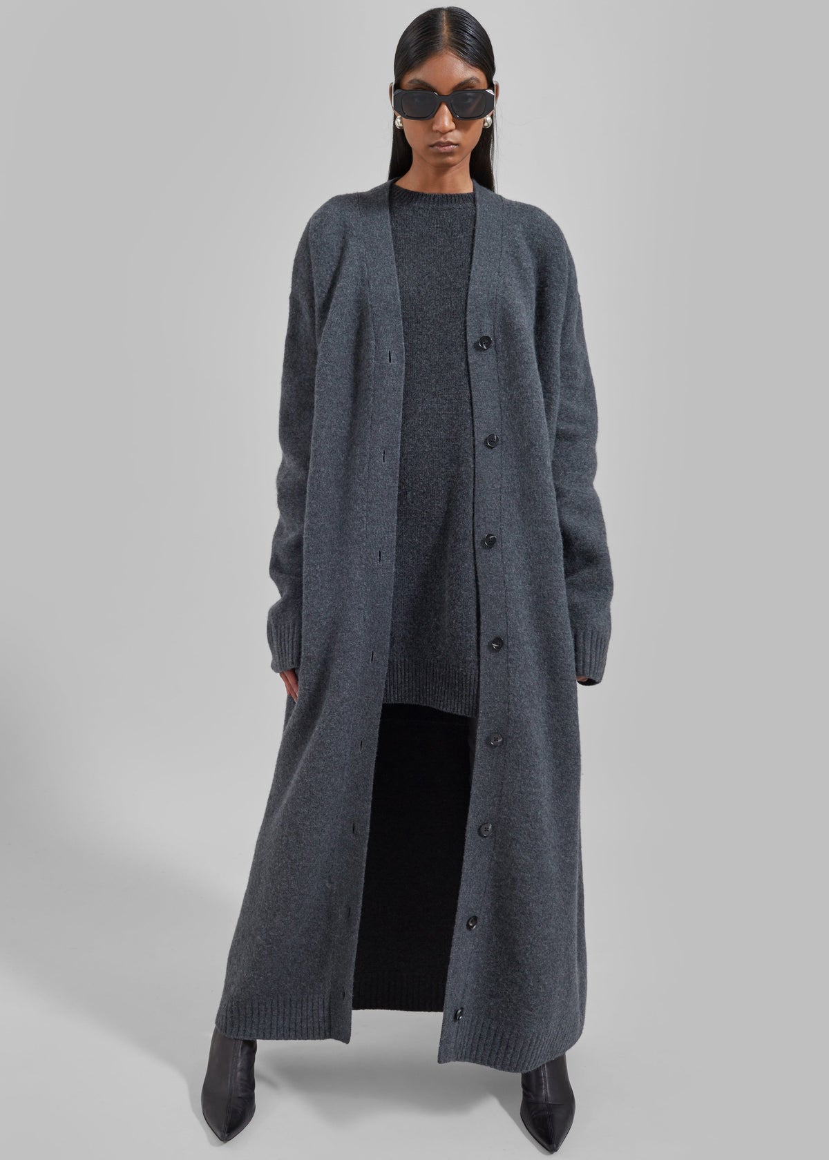 Emi Long Knit Cardigan - Dark Grey Melange – view 1 of 10