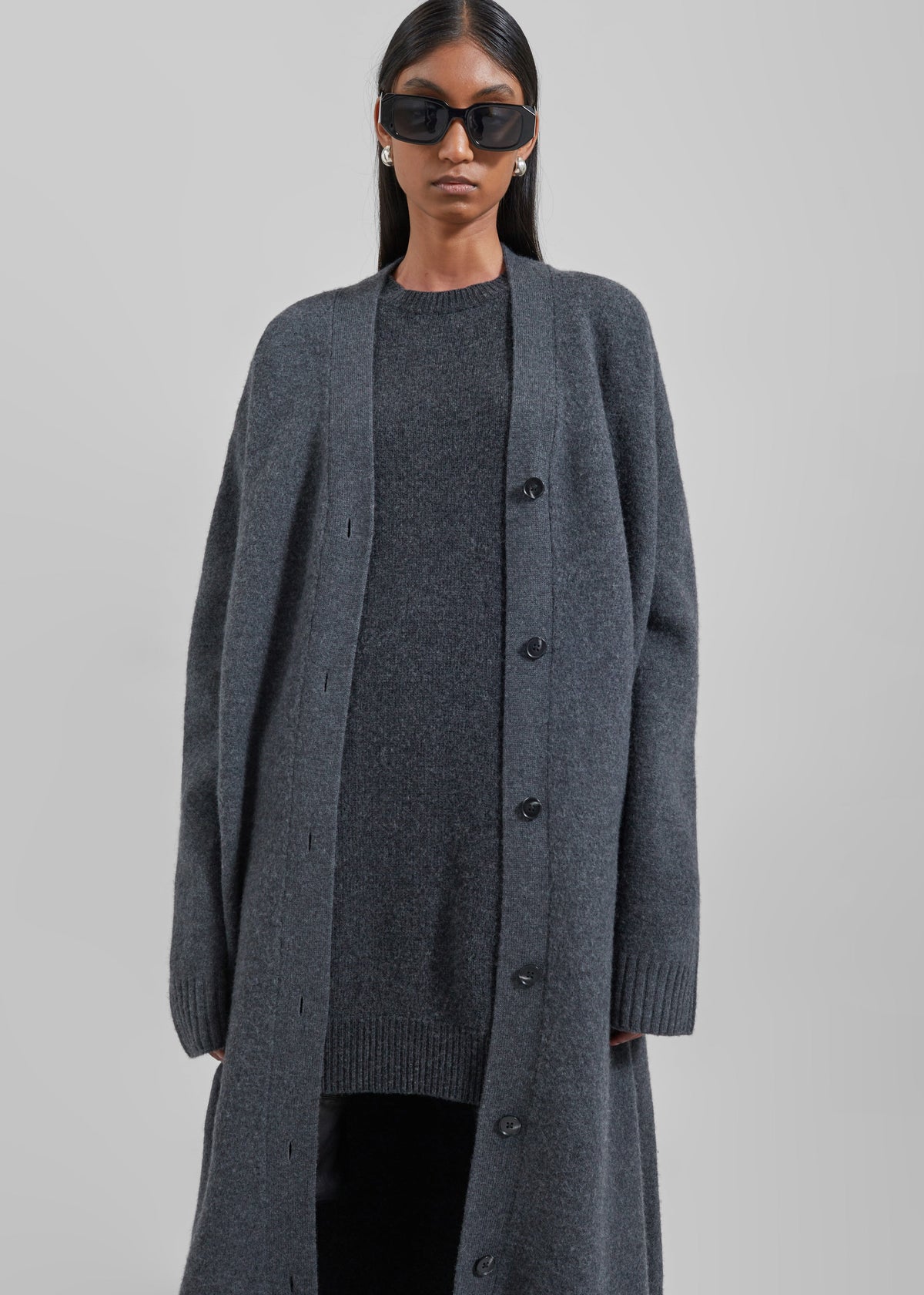 Emi Long Knit Cardigan - Dark Grey Melange – view 5 of 10