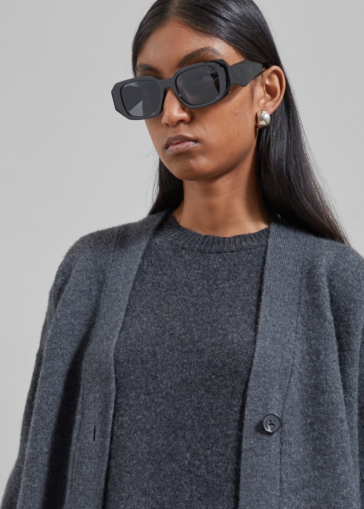Emi Long Knit Cardigan - Dark Grey Melange – view 6 of 10