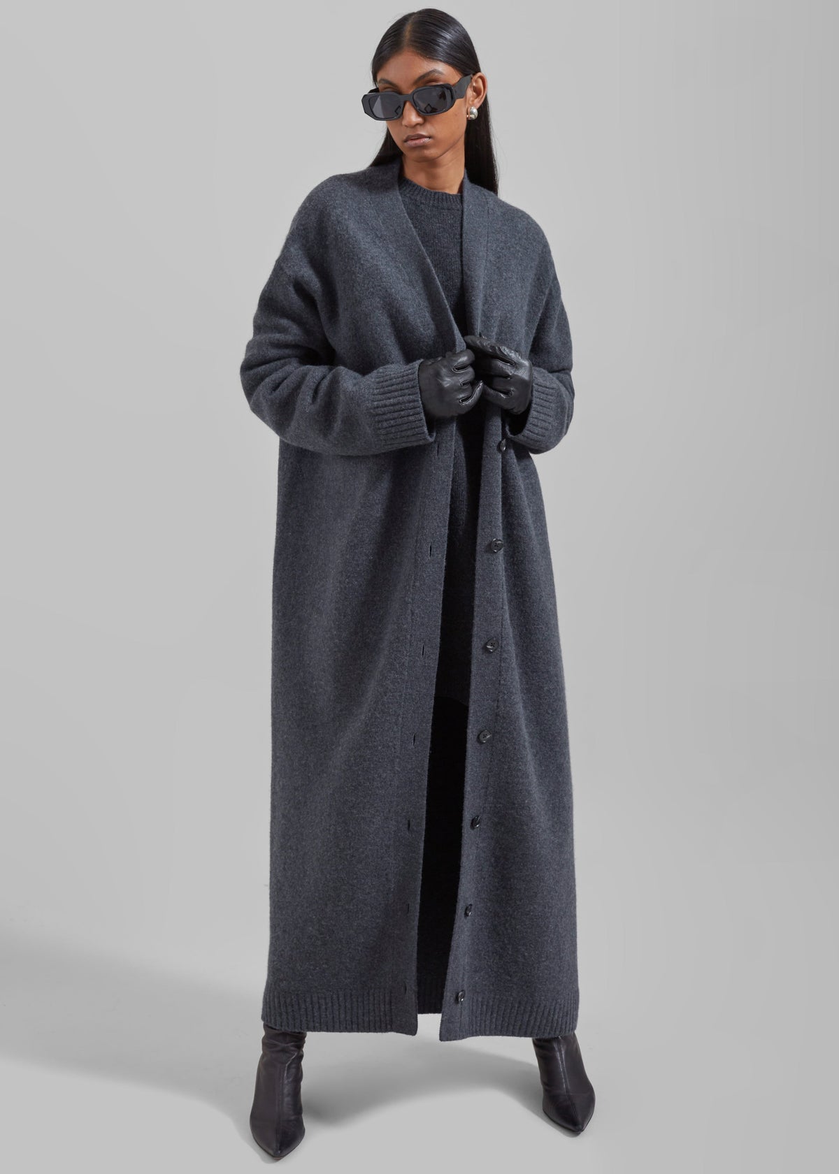 Emi Long Knit Cardigan - Dark Grey Melange – view 7 of 10