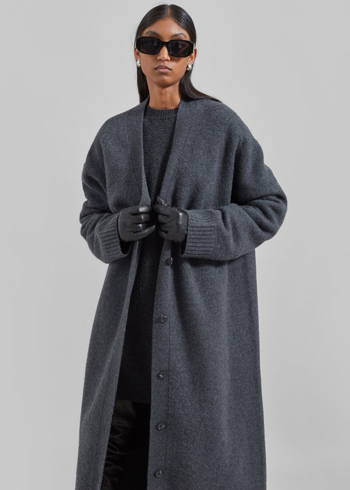 Emi Long Knit Cardigan - Dark Grey Melange – view 3 of 10